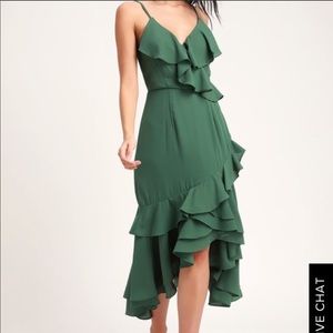 Lulu’s Dreamer’s Dream Sage Ruffled High-Low Dress